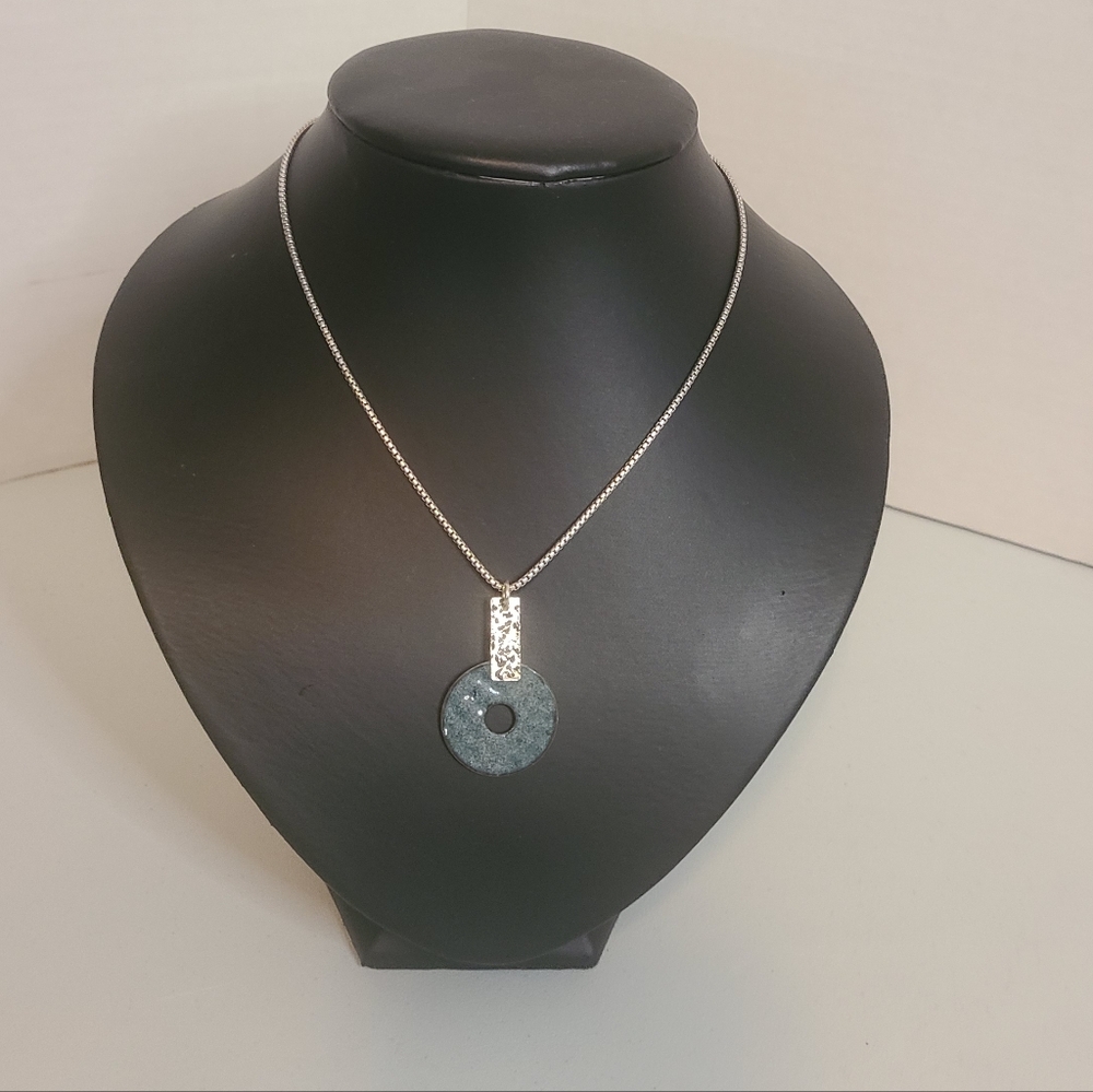 Pendant Sterling Silver & Blue Enamel  Modernist  Artisan Made